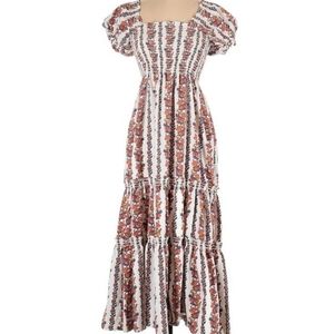 NWOT OPT Small Floral Pomegranate Smocked Tiered Puff Sleeve Dress